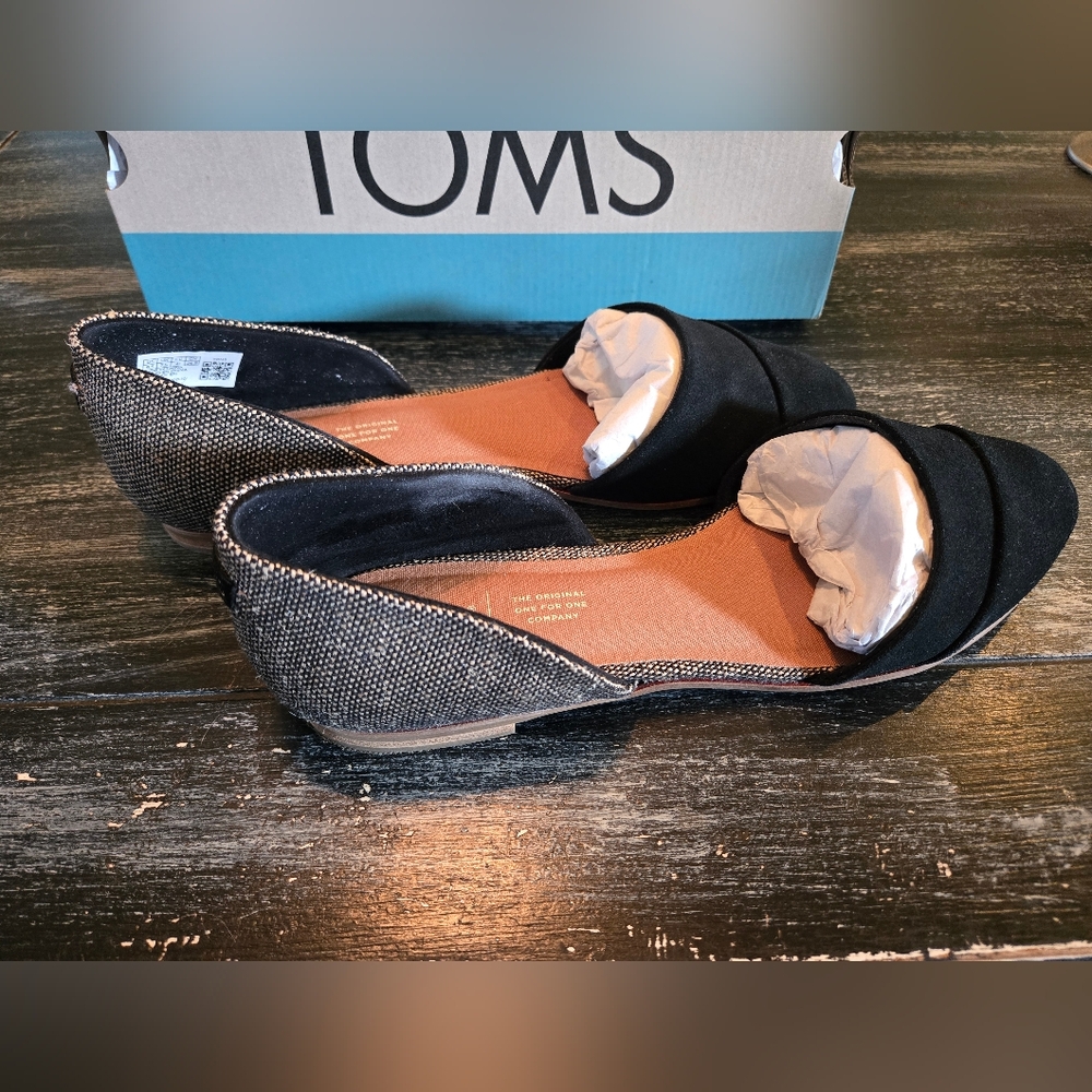 TOMS Women's Jutti D'Orsay, Black Suede/Metallic Woven Shoes - Picture 2 of 5